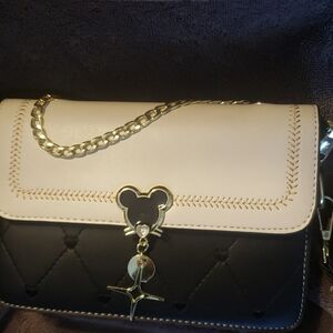 Chic Black and Cream Clutch with Gold Chain